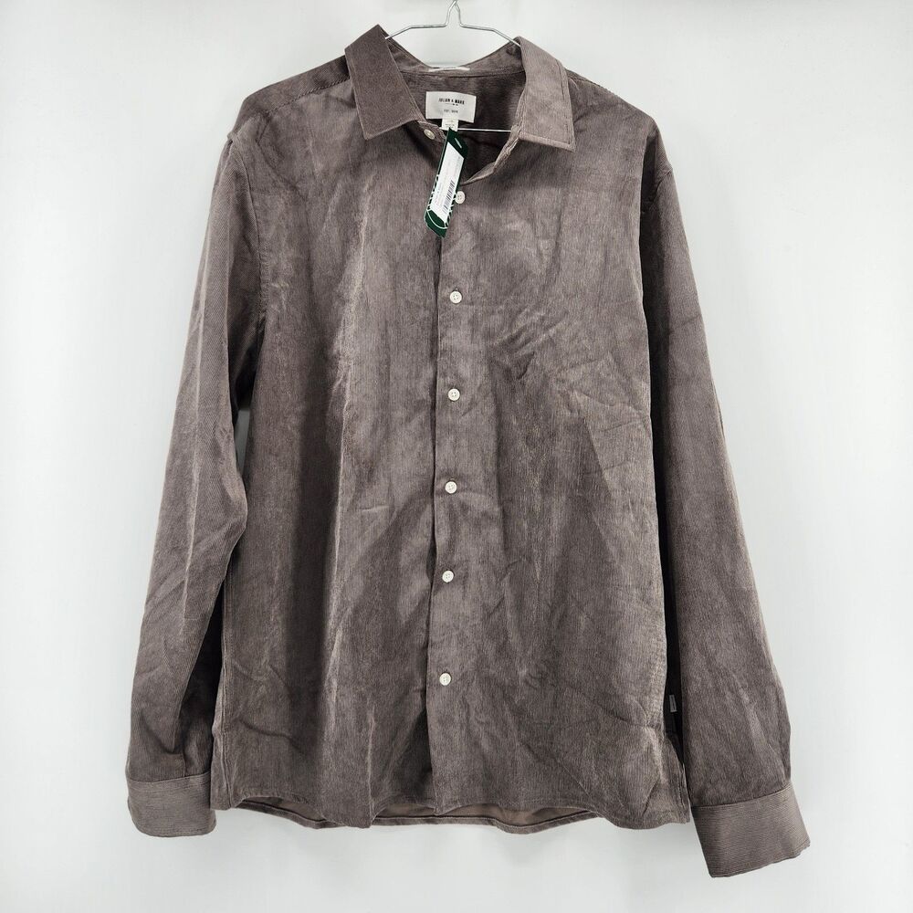 Julian & Mark Taupe Large Stretch Solid Corduroy Long Sleeve‎ Shirt NWT